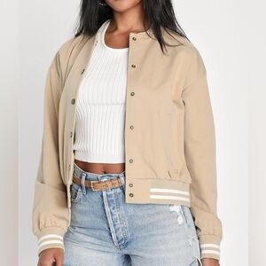 Lulu's Confident Feeling Beige Bomber Jacket
